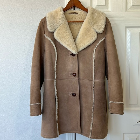 Eddie Bauer Tan Leather Jacket with Cream Accents - Picture 1 of 8